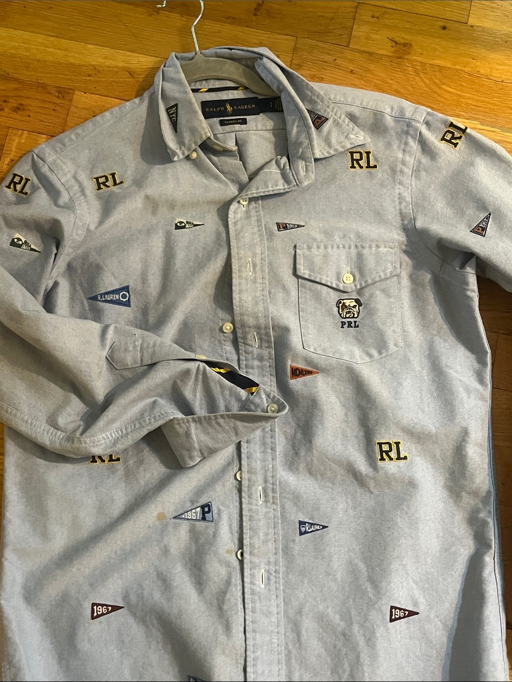 Ralph Lauren Light Blue Embroidered Logo & Pennant Button-Down Shirt